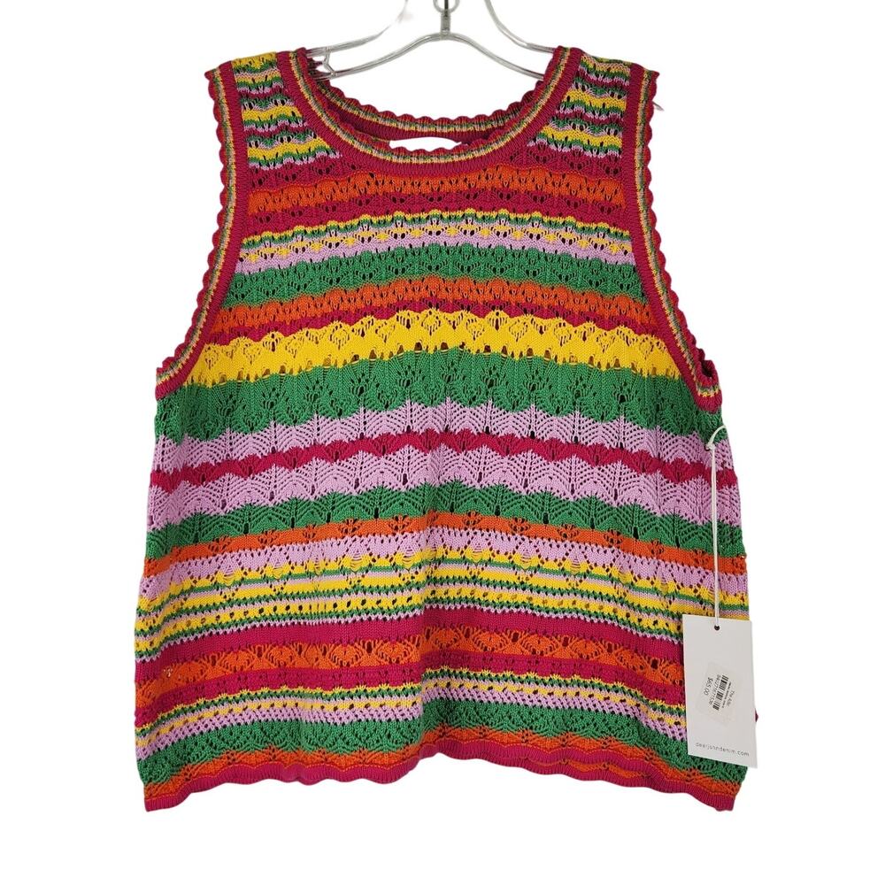 Dear John Amora Multi-Color Stripped Knit Blouse Women's XL 100% Cotton 80s